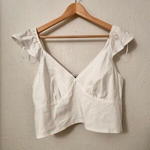 White Crop Top Ruffled Sleeves NWT Sz L